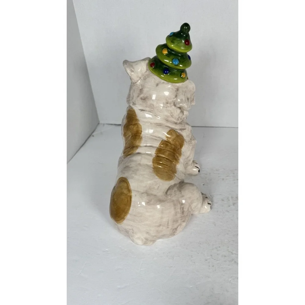 Blue Sky Clayworks Christmas Bulldog‎ Figurine w/ Tree Hat Holiday Decor Dog